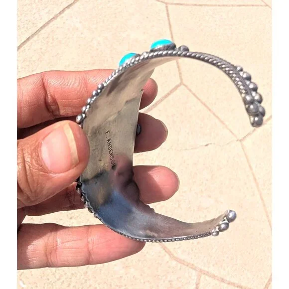 Navajo Sterling Silver & Turquoise Watch Bracelet E. Anderson Non Working 49.5g - Picture 10 of 12